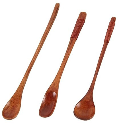 Juego de 3 Cucharas de Madera de Mango Largo para Café