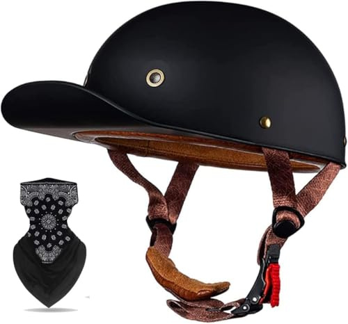 Labzaa Halb offener Motorradhelm Vintage Open Face Helm Retro Motorrad Half Shell Helm Männer und Frauen DOT/ECE-zugelassener Baseball Cap Style Helm Bike Cruiser Chopper Moped Scooter ATV Helme D L