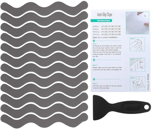 PATIKIL Bathtub Non Slip Stickers 7.87x0.79 Inch, 12 Pack S-Shape Safety Shower Floor Anti Slip Stickers with Adhesive Decals Scraper for Bath Tub Shower Floor Stair, Gray