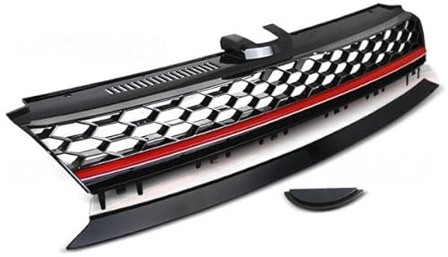 Sportgrill/Kühlergrill kompatibel mit Golf 7 (VII) 13-17 schwarz/rot in Wabendesign