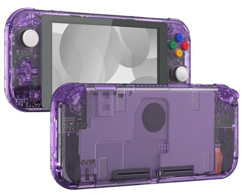 eXtremeRate Full Gehäuse Set für Switch Lite Console, DIY-Ersatz Faceplate/Back Case & Custom Tasten & Schutzfolie Shell Zubehör für Nintendo Switch Lite Konsole-Crystal Transparent Lila