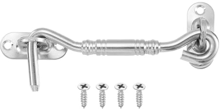 QUARKZMAN 4 Gancio e Occhiello Serratura per Porta a Battente Argento | Gancio a Cabina per Porta Privacy Cancello per Finestra Porta Scorrevole Recinzione Capanno, Acciaio Inox
