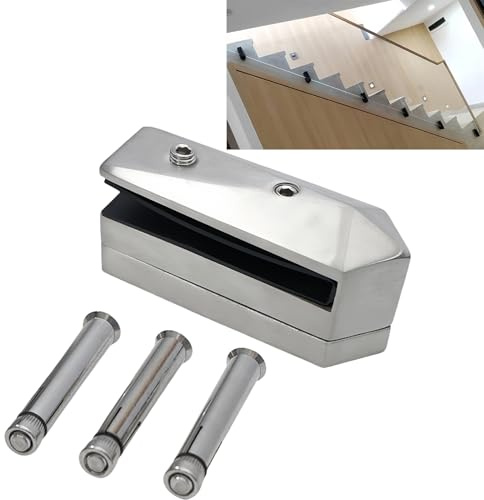 KMERCE Seitenmontage Glasklemme, Glasklammer aus 304 Edelstahl, Glashalter für Treppen, Halterung für Glas, Zaun, Pool, Wand für Handläufe, Balkon, Treppengeländer, Für Glas mit 10-18mm
