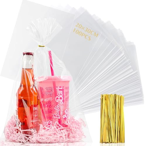 BSTDAYEVER Cellophantüten Klein Kerzentüten Celofantüten Tüten Kerzen 20x30 | 100stk Zellophantüten cellophane bag Süßigkeiten Tüten Kerzen Durchsichtig für Weihnachten Kindergeburtstage Geschenke