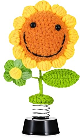 Onperpoe Handgefertigte Gestrickte Sonnenblumen Blume Auto Deko Wackelfigur Auto Lächelnde Sonnenblume Heim Büro Armaturenbrett Dekoration Zubehör Auto Deko Innenraum für Frauen und Mädchen