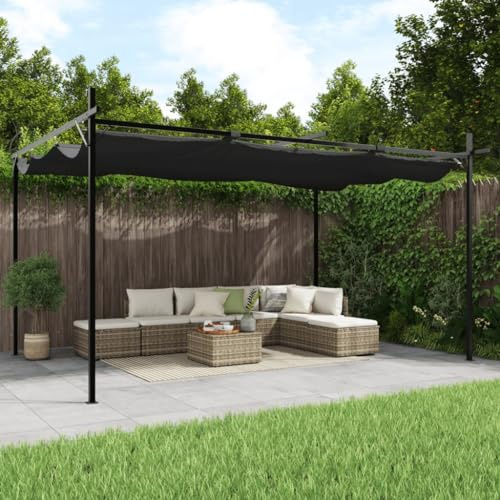 Cozynest UV-beständig Überdachung Vordach für Garten Terrasse, Gartenpavillon Sonnnenschutz Pergola mit Schiebedach Anthrazit 395x292x230 cm