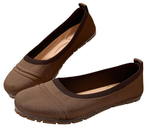 Ballerines plates pour femme - Tricotées - Légères et confortables - Mocassins en tricot respirant - Bout rond - Mocassins médiévaux - Chaussures basses à enfiler - Idéales pour le travail et les