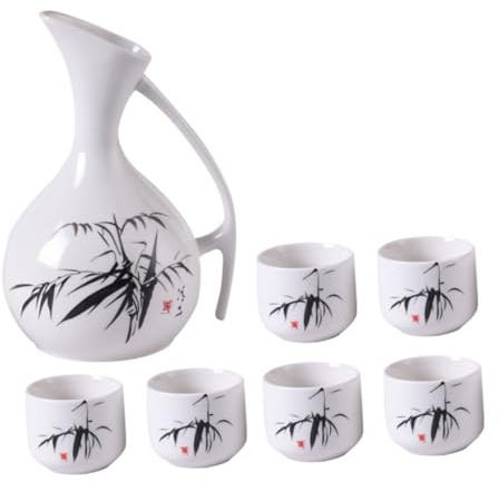 DONFAMDS Antique Ceramic Wine Cups Sake Serving Bamboo Pattern for Japanese Wine and Home Decor