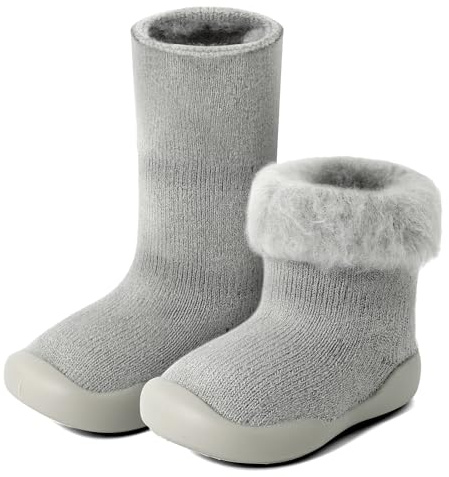 MK MATT KEELY Baby Shoes Toddlers Winter Warm Sock Shoes Boys Girls First Pre Walkers Slippers with Anti-Slip Rubber Sole,Grey,12-18 Months