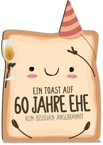 Diamantene Hochzeit Geschenk Karte Toast Hochzeitstag - 60 Jahre Holzkarte - Hochzeitstagkarte mit Umschlag hochwertige Toast-Geburtstagskarte für Erwachsene, schön gestalteter Gruß zum Ehrentag