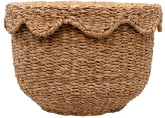 Arthur Cameron - Bangali Handwoven Seagrass Storage Basket with Lid - Versatile Woven Organiser with Removable Scalloped Lid, Perfect as a Decorative Bedroom, Living Room or Kitchen Basket (Medium)
