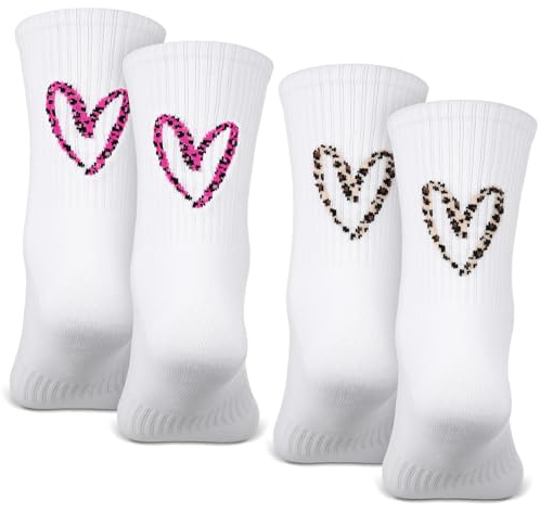 Otuuz 2 Paar Leo Tennissocken Leoparden Herz Tennis Socken Leopardenmuster Lustige Kuschelsocken Leoprint Socks Baumwolle Crew Sportsocken für Paare Damen Männer Frauen
