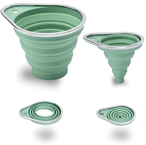 2 Pezzi Imbuto da Cucina in Silicone, Marmellata Imbuto Pieghevoli con Bordo in Acciaio Inox, Include Grande e Piccolo per Riempire Bottiglie, Conserve, Ingredienti Secchi e Liquidi