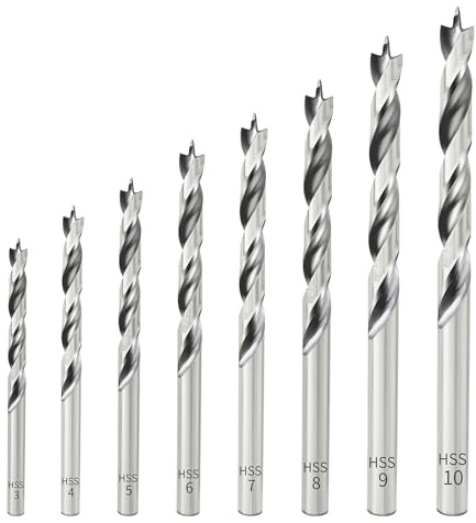 NORTOOLS 8pc Brad Point Drill Bit Set (3-10mm) | HSS Wood Drill Bits Set with 3-Cut Tip | for Hardwood, Plywood & DIY | Woodworking Bore Holes Durable Drilling Tools Kit (8pcs HSS Wood Drill Bits)