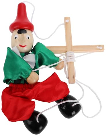 BESTonZON Wooden Marionette Puppet with Strings Interactive Handcrafted Peg Doll Figurines for Play and Puppet Shows for Storytelling and Xmas Party Fun Random Color