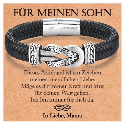 USEEDOVIA Lederarmband Geschenke für Sohn/Papa/Schatz Armband Leder Edelstahl Magnetverschluss mit Ich Liebe Dich Gravur Weihnachten Geburtstagsgeschenk