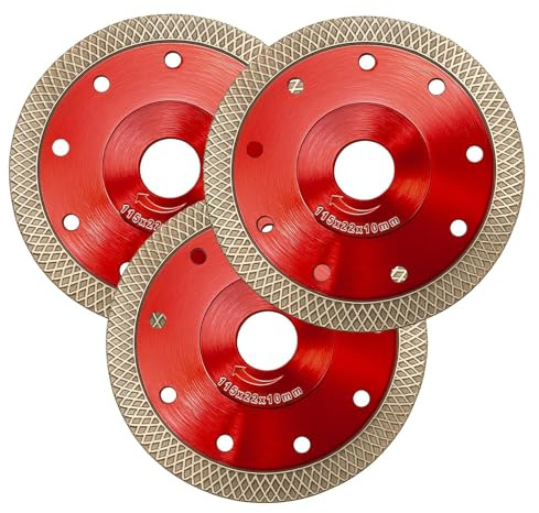 115mm Diamond Cutting Discs, 3 Pack Tile Cutting Disc for Angle Grinder, 4.5 Inch Professional Porcelain Cutting Disc, Super Thin Fast for Tiles Concrete Stone Marble and Ceramics(Red)