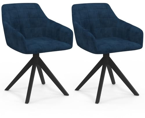 IDMarket - Lot de 2 chaises pivotantes de Salle à Manger, fauteuils de Table Mady en Velours Bleu