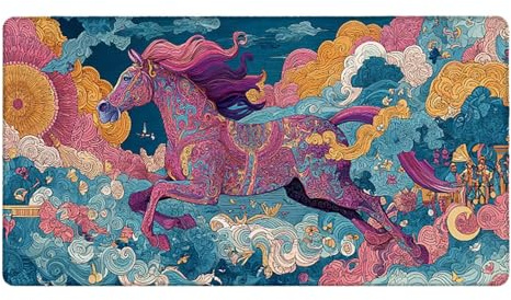 Tapis de Souris Gaming XXL (1200x600mm) - Grand Tapis Bureau Antidérapant Étanche Bords Cousus Caoutchouc Naturel pour Gamer PC Portable Bureau - Précision Vitesse Confort Le Cheval coloré G-56