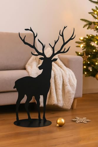 Dekoleidenschaft Deko Figur Hirsch aus Metall, schwarz, 72 cm hoch, Weihnachtsdeko, Tierfigur, Winterdeko, Hirschfigur
