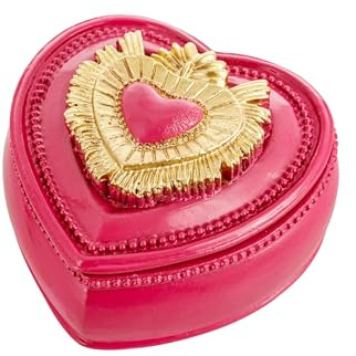 Baroni Home Cofanetto Cuore Sacro Ex-Voto in Resina Dipinta a Mano Rosso e Oro, Arte Sacra Tradizionale,Portagioie o Portaoggetti Decorativo, Idea Regalo, 9x9x5,5 cm