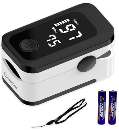 Berrcom Pulsoximeter Blut-Sauerstoff-Sättigung Monitor Finger hohe Genauigkeit Sats Monitor für Erwachsene mit Batterien und Lanyard