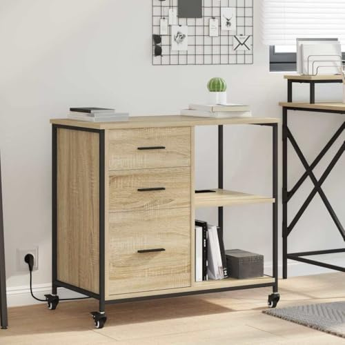Zeehear Kontorsskåp, rullcontainer Sonoma-ek, 76 x 41 x 72 cm trämaterial, med 2 lådor, förvaringsfack, för kontor, vardagsrum