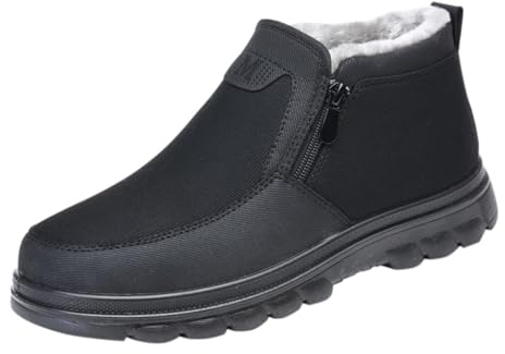 Generisch Men's Warm Winter Boots Non-Slip Ankle Boots Thick Sole Winter Boots Comfortable Winter Boots Fleece Lined Snow Boots with Zip Hiking Boots Soft Slip Boots, black, 12 UK