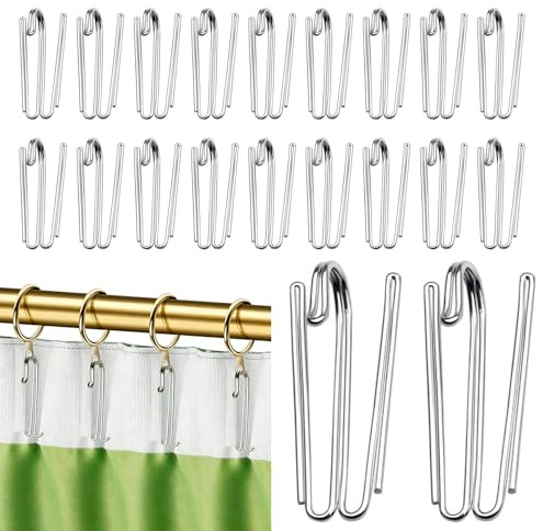 Metal Curtain Hooks Rustproof Stainless Steel Anti-Snag Pinch Pleat Pins Heavy Duty for Pencil Pleat Curtains Bathroom Window Header Tape Track Gliders Smooth Prongs Silver 20 Pack