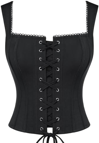 Scarlet Darkness Women's Overbust Corset Top Y2K Boned Lace-up Renaissance Pirate Goth Bustier Tops Black Size 6