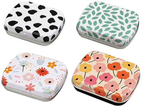 4 Pcs Rectangular Small Tin Box Small Metal Tin Small Tins with Lids Empty Hinged Tins Metal Tins with Lids Mini Portable Small Storage Container for Candy Key Earring Coin Organizer 6 x 4.7 x 1.5cm