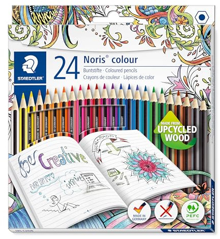 STAEDTLER Noris colour 185 – Coffret de 24 crayons de couleur, édition spéciale en bois upcyclé pour enfants et adultes, couleurs éclatantes, surface antidérapante - 185 C24JB