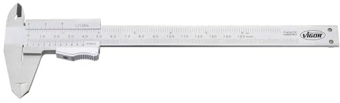 VIGOR Messschieber, analog, V4690, 235 mm, Millimeter- und Zoll-Teilung | DIN 862, Länge l2 235 mm, 297 g, 235 mm, Außen- und Innen-Messung im Bereich 0 – 150 mm, Millimeter- und Zoll-Teilung