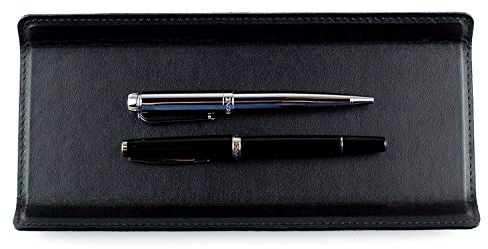DELMON VARONE - Federschale aus Premium Leder Boxcalf schwarz - Echtleder Stiftablage für Kugelschreiber und Füller - Elegante Stifteschale mit schwerer Metalleinlage für Schreibtisch und Büro