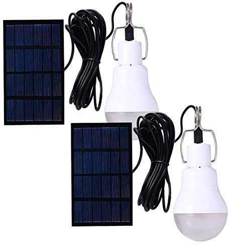 ABZXT Solar Powered Lamp Portable Led Bulb Lights Solar Energy Panel Led Lighting for Camp Tent Night Fishing Emergency Lights Flash 350LM(Pack of 2)