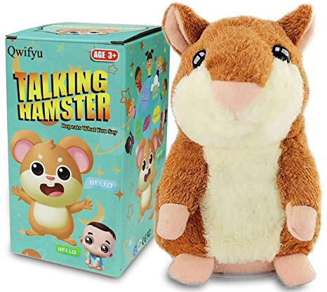 Qwifyu Talking Hamster, Interactive Stuffed Plush Animal Toy Cute Sound Effects with Repeats Your Said Voice, Best Buddy for Kids Gift Age 3+ (Brown)