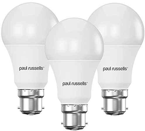paul russells B22 Bayonet Cap LED Light, 13W = 100W Equivalent Bulb, 1521 Lumens, 2700K Standard BC A60 LED GLS, Bright Large Energy Saving Non-Dimmable Lightbulbs - Warm White Frosted - 3 Pack