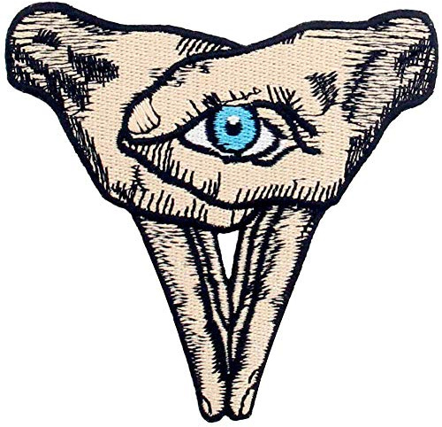 Aufnäher, bestickt, Design: Auge auf Herz Handzeichen, zum Aufbügeln oder Aufnähen