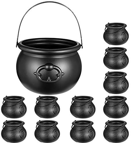 TOYANDONA 12‑Pack Black Cauldrons (7” & 2.7”) – Halloween Candy Bowl & Trick‑or‑Treat Pail, Reusable Witch Kettle Buckets, St. Patrick’s Pot of Gold Party Decor