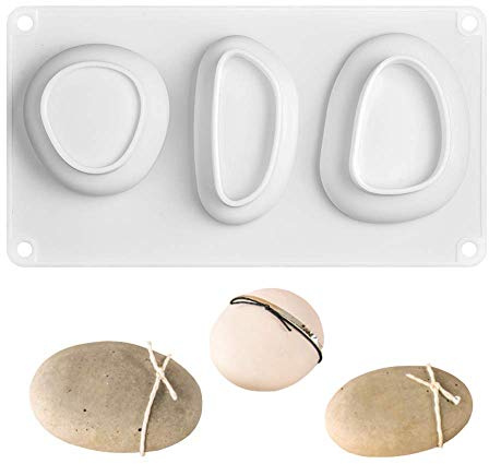 3 Cavities 3D Full-Size Stone Silicone Molds Elliptical Pebble Stone Baking Pan Cake Mousse Dessert Bakeware Plaster Concrete Handmade Stone Casting Mould Candle Soap Mold