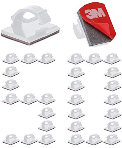 50pcs 3M Adhesive Cable Clips, Durable Cable Tidy, Cable Management Holder Wire Organizer Electric Adjustable for Office/Home/TV/Charger/Car/PC (White)