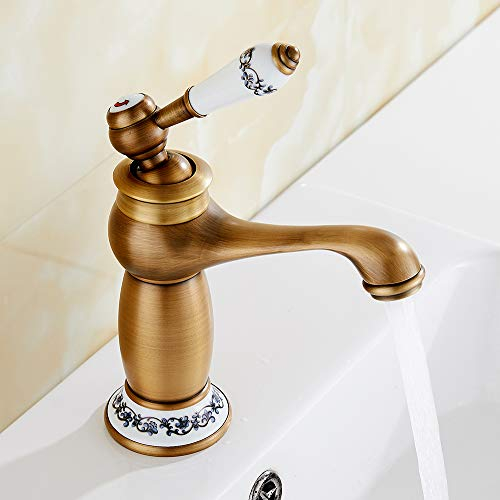 Miscelatore Lavabo Bagno Rubinetto Anticato Ottone Cromato Vintage Monocomando in Ceramica per Lavello da Cucina Bagno (Anticato)