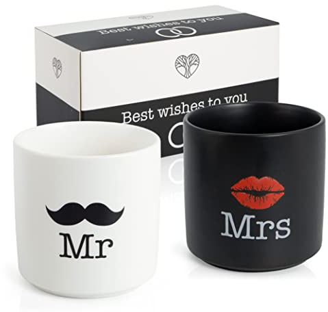 WeddingTree Set of 2 Mugs - Couples Mugs - Mr & Mrs Mugs for Engagement, Wedding, Birthday, Anniversary - Modern Wedding Gift