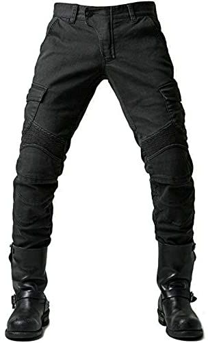 GEBIN Pantalon de Moto pour Hommes en Denim, Jeans Moto avec Protections Amovibles, Pantalon d'Équitation, Idéal pour la Conduite et Les Sports de Plein Air (Noir,S)