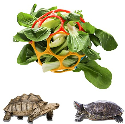 Tortoise Treat Ball Toy, Turtle Hay Feeder Ball Hanging Feeding Grass Ball Fruit Vegetable Feeder Holder Foraging Toy for Small Animals Pet Tortoise Turtle