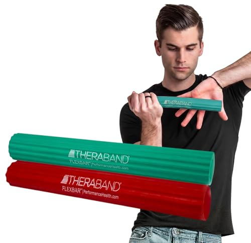 THERABAND FlexBar, 2 Pack, Red, Green, Therapy Twist Bar, Hand & Wrist Strength, Tennis & Golfer's Elbow, Tendonitis, Rehab Tool for Resistance Exercise, Grip Training, Relief & Recovery
