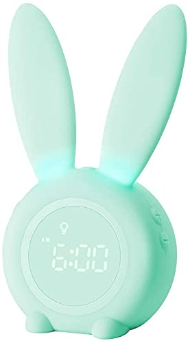 YONGYAO Kinder Lichtwecker mit Nachtlicht, Cute Rabbit Kinderwecker Hasen Wecker, 2 Alarme, Snooze und Timer, Einstellbare Lautstärke, Wecker Kinder für Mädchen Jungen