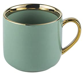 Nff Kaffeebecher, Große Tasse Aus Keramik Mit Goldrand, Kaffeetasse Mit Henkel Geeignet for Milch, Kaffee, Saft, 400 Ml (Color : Light Green)