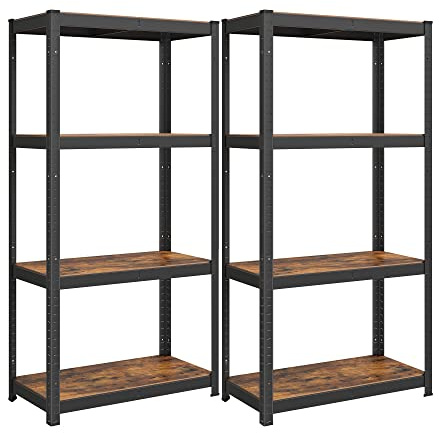 SONGMICS Set med 2, förvaringshylla med 4 nivåer, 40 x 80 x 160 cm, 520 kg kapacitet, justerbara brädor, industriell stil, för kök, vardagsrum, rustik brun och svart, GLR044B12