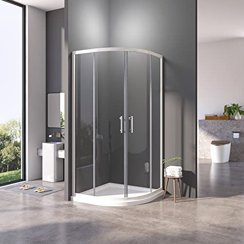 Duschkabine 90x90cm Eckeinstieg mit Schiebetüren,Runddusche Viertelkreis Dusche Radius 55 cm Halbkreisdusche,6mm ESG Glas Duschabtrennung Doppel SchiebetürHöhe 185 cm,Weiß(Ohne Duschtasse)
